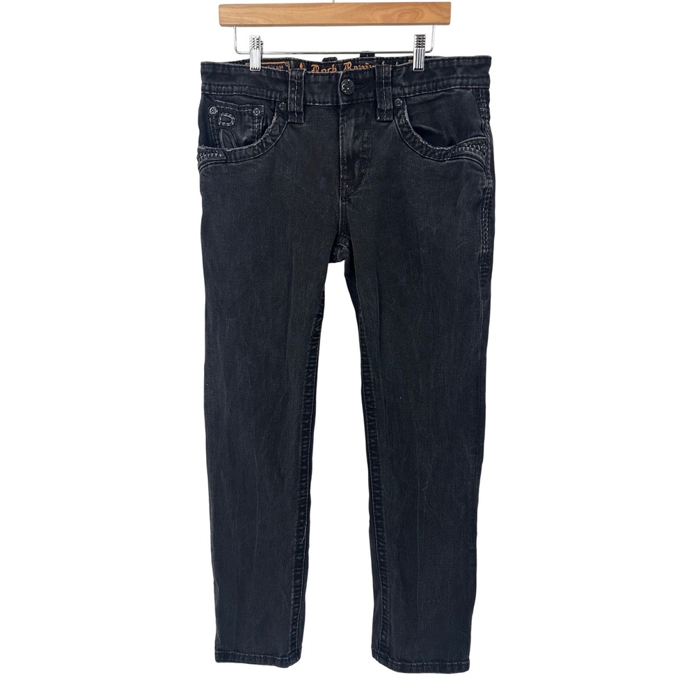 Rock Revival Lambeth Straight Leg Black Jeans Men's‎ 34x30 Denim Designer